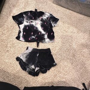 Designer Tie-Dye Lightning Bolt Crop Top and Shorts Set